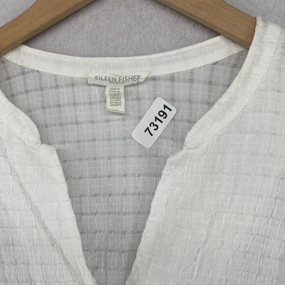 EILEEN FISHER Top 1X Organic Cotton Box Voile Boxy Button Up Short Sleeve White - Picture 13 of 13